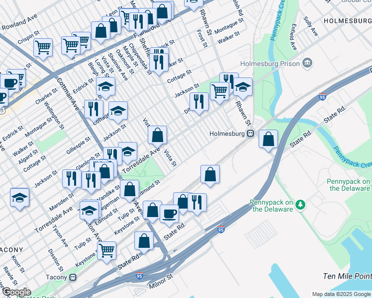 map of restaurants, bars, coffee shops, grocery stores, and more near 4726 Oakmont Street in Philadelphia