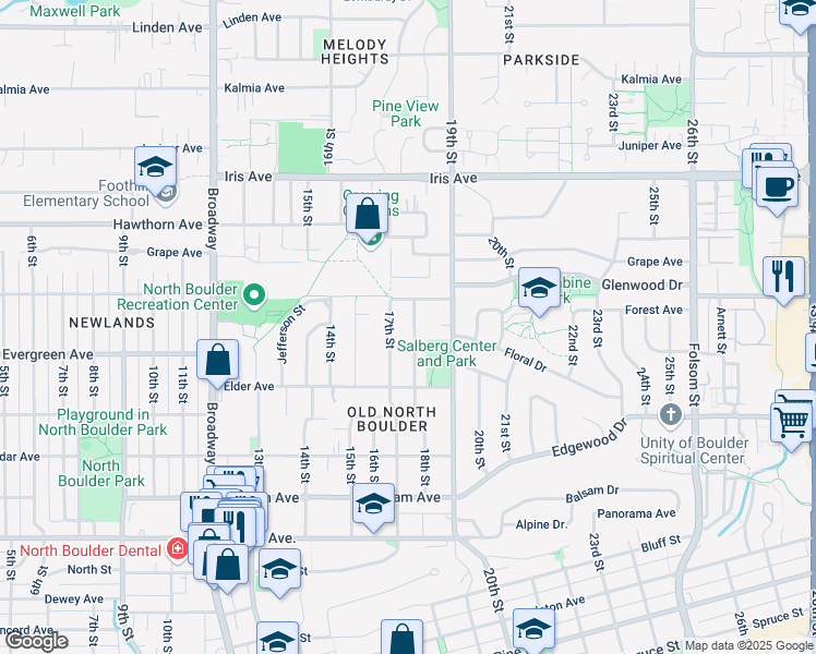 map of restaurants, bars, coffee shops, grocery stores, and more near 3155 18th Street in Boulder