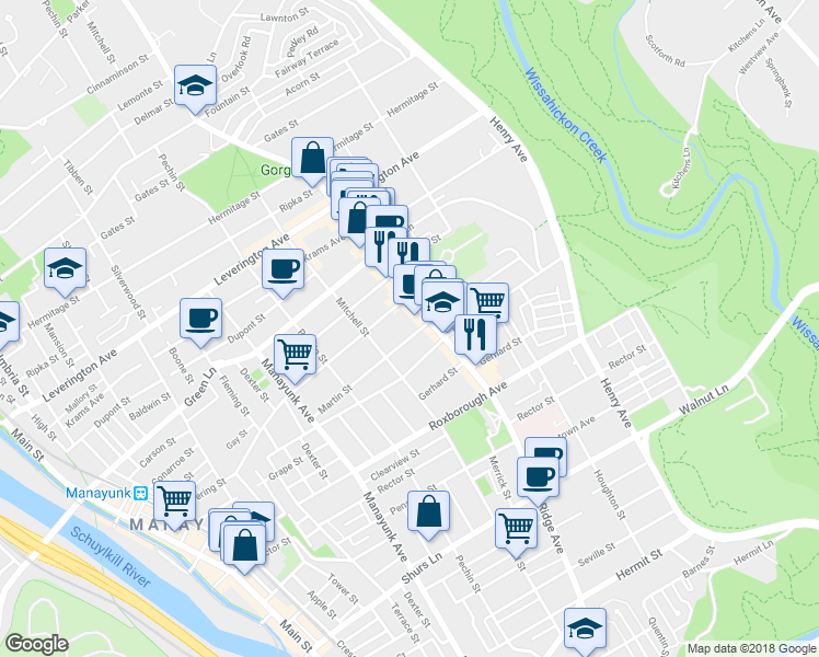 map of restaurants, bars, coffee shops, grocery stores, and more near 482 Martin Street in Philadelphia