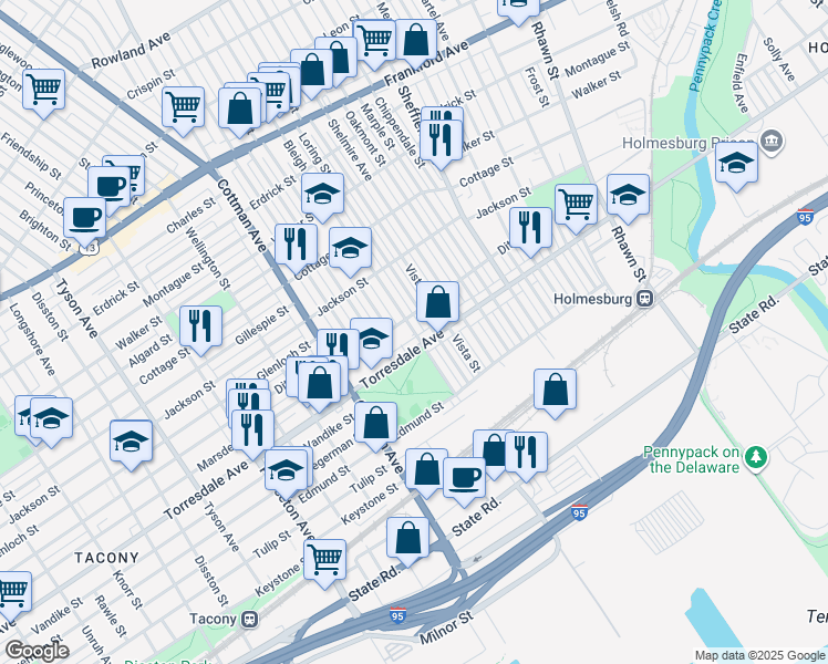 map of restaurants, bars, coffee shops, grocery stores, and more near in Philadelphia