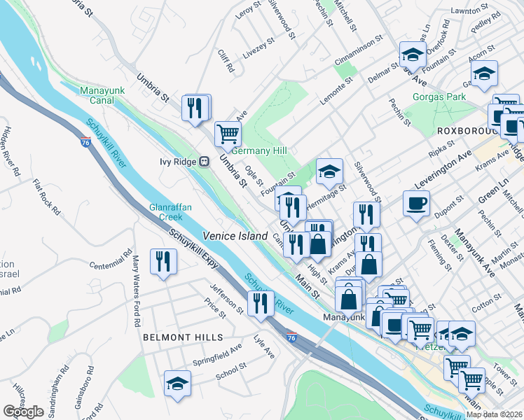 map of restaurants, bars, coffee shops, grocery stores, and more near in Philadelphia