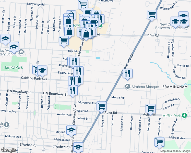 map of restaurants, bars, coffee shops, grocery stores, and more near 1950 Oakland Park Avenue in Columbus