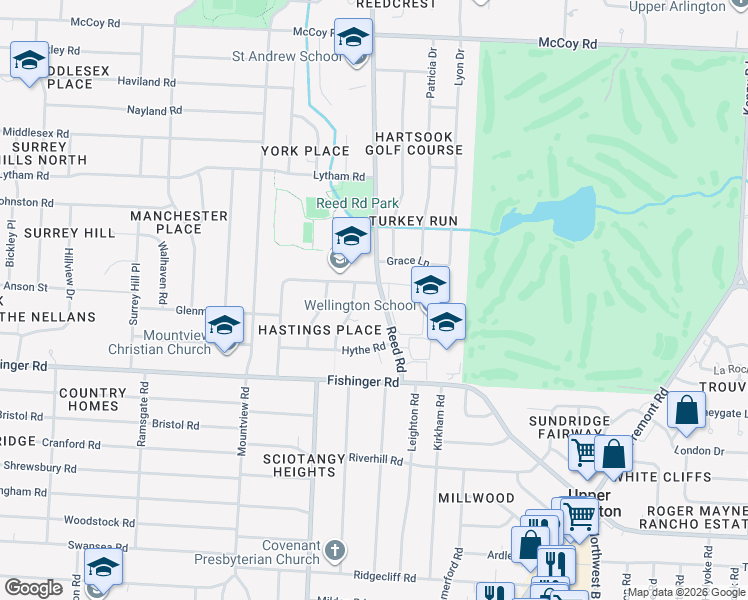 map of restaurants, bars, coffee shops, grocery stores, and more near 3714 Seaford Drive in Columbus