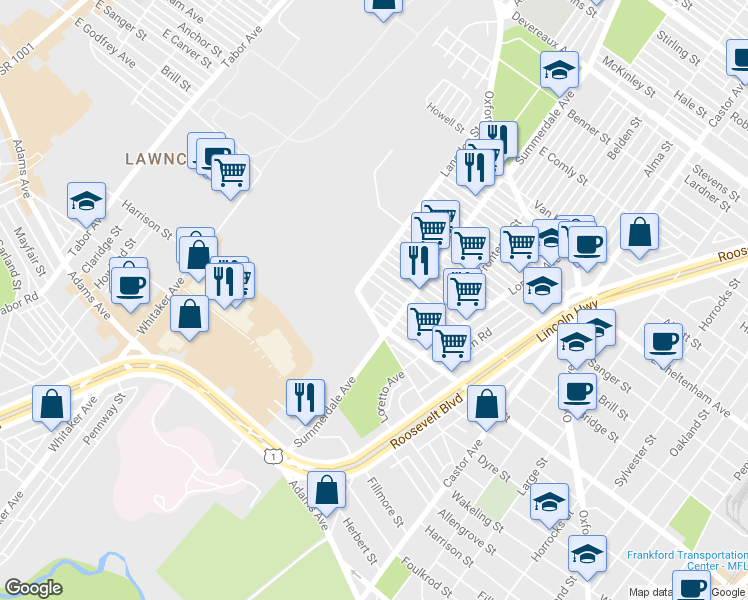 map of restaurants, bars, coffee shops, grocery stores, and more near 851 East Godfrey Avenue in Philadelphia