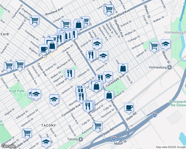 map of restaurants, bars, coffee shops, grocery stores, and more near in Philadelphia