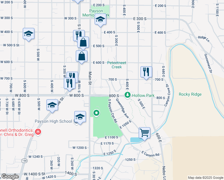 map of restaurants, bars, coffee shops, grocery stores, and more near 244 Jay Lane in Payson