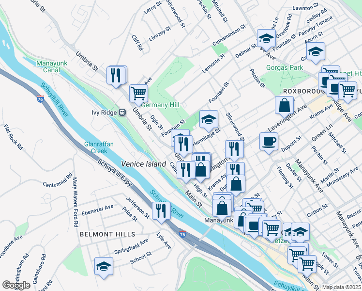 map of restaurants, bars, coffee shops, grocery stores, and more near 152 Wright Street in Philadelphia