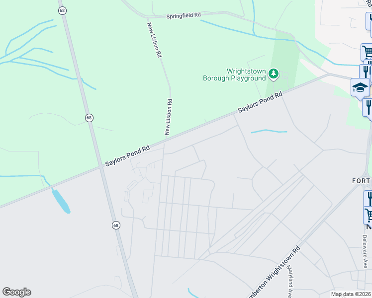 map of restaurants, bars, coffee shops, grocery stores, and more near 2536 Saylors Pond Road in Wrightstown