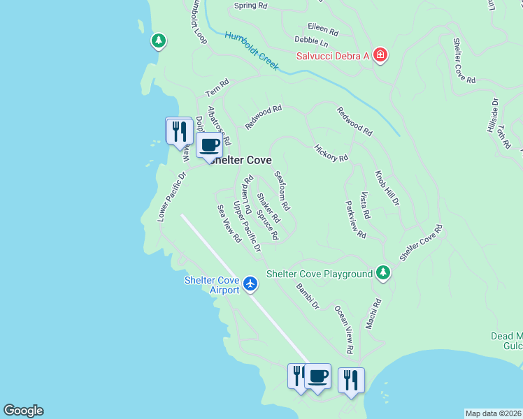 map of restaurants, bars, coffee shops, grocery stores, and more near 82 Spruce Rd in Whitethorn