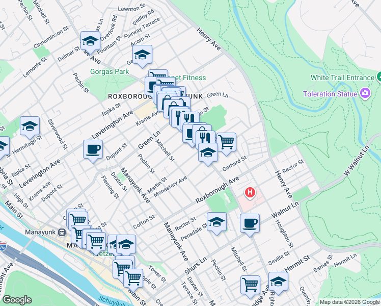 map of restaurants, bars, coffee shops, grocery stores, and more near 482 Martin Street in Philadelphia