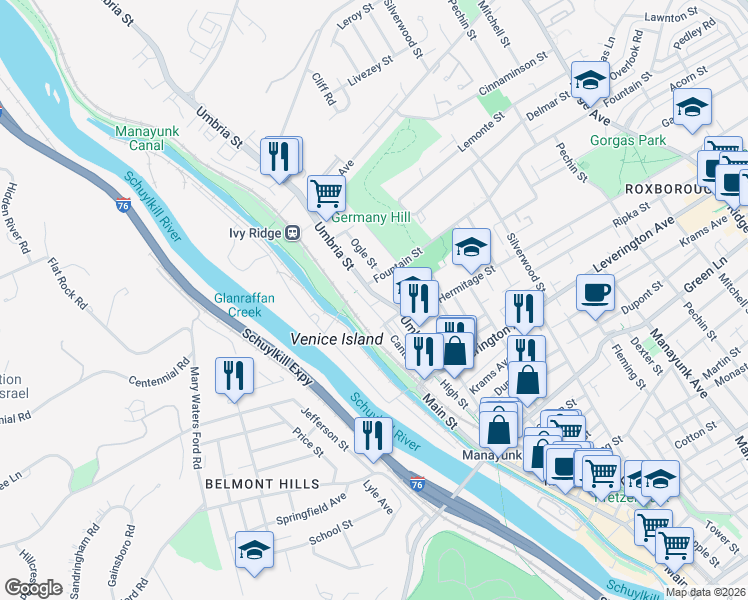 map of restaurants, bars, coffee shops, grocery stores, and more near in Philadelphia