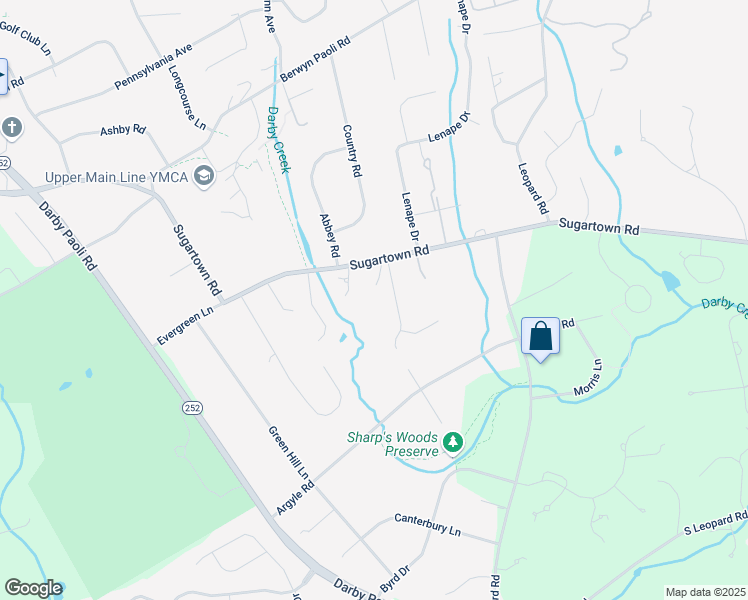 map of restaurants, bars, coffee shops, grocery stores, and more near 1334 Sugartown Road in Berwyn