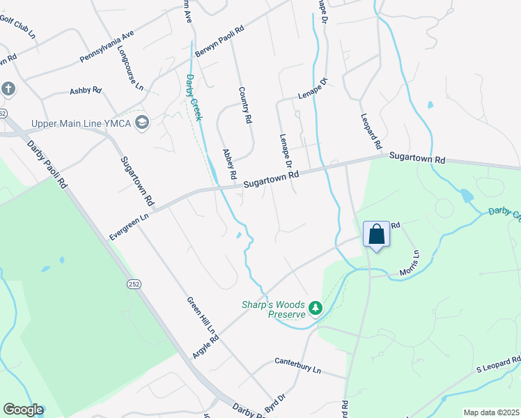 map of restaurants, bars, coffee shops, grocery stores, and more near 1334 Sugartown Road in Berwyn