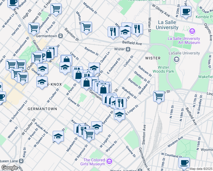 map of restaurants, bars, coffee shops, grocery stores, and more near 75 Collom Street in Philadelphia