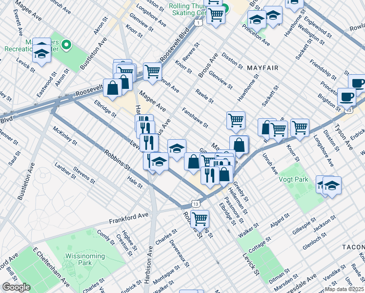map of restaurants, bars, coffee shops, grocery stores, and more near 3007 Hellerman Street in Philadelphia
