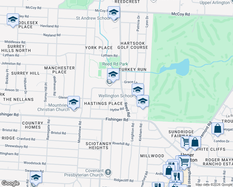 map of restaurants, bars, coffee shops, grocery stores, and more near 3714 Seaford Drive in Columbus