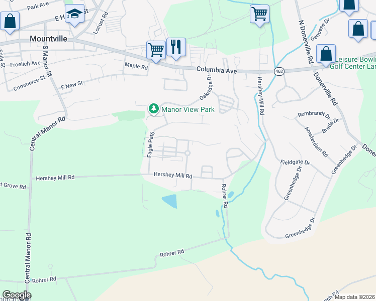 map of restaurants, bars, coffee shops, grocery stores, and more near 109 Landing Circle in Mountville