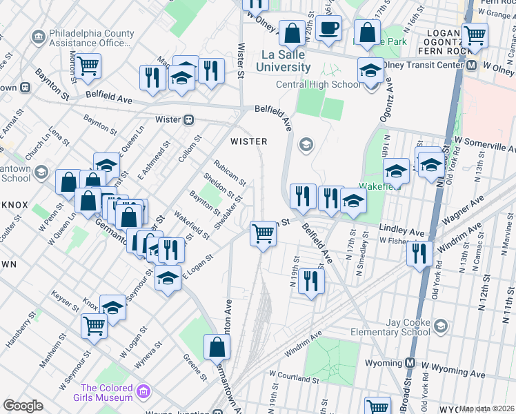 map of restaurants, bars, coffee shops, grocery stores, and more near 5047 Stenton Avenue in Philadelphia