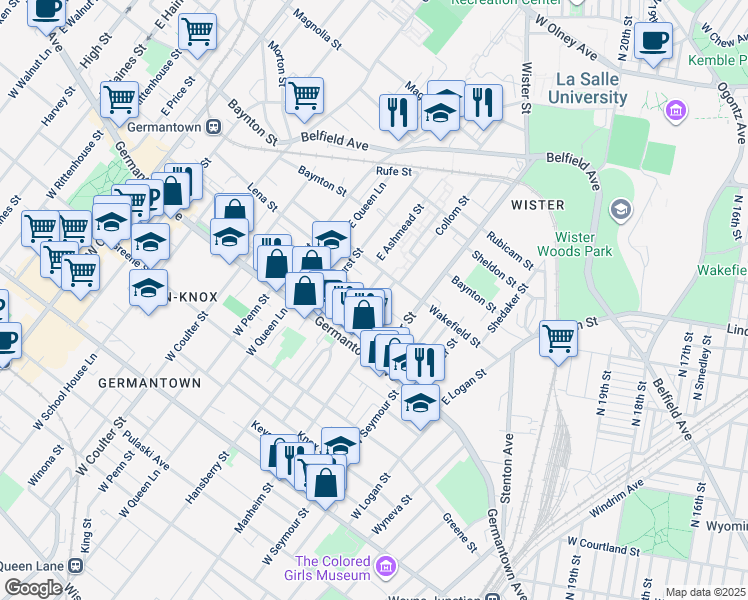 map of restaurants, bars, coffee shops, grocery stores, and more near 75 East Collom Street in Philadelphia