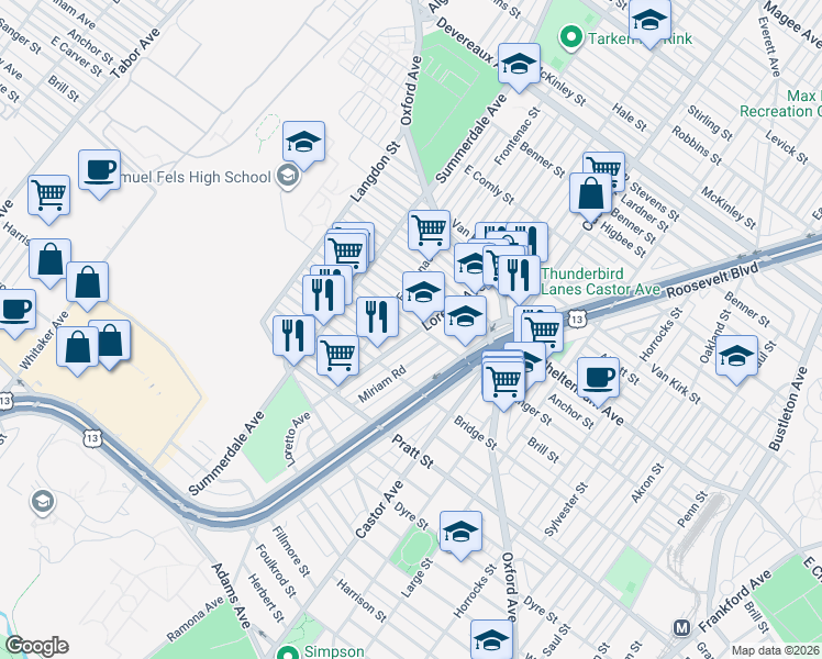 map of restaurants, bars, coffee shops, grocery stores, and more near 982 E Sanger St in Philadelphia