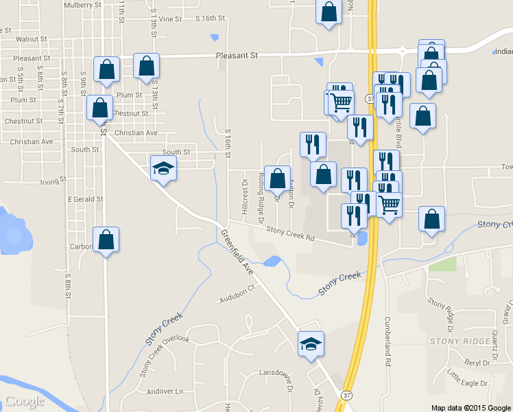 map of restaurants, bars, coffee shops, grocery stores, and more near 1545 Rolling Ridge Drive in Noblesville