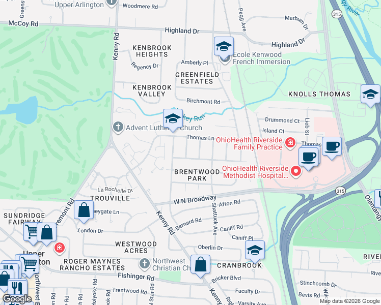 map of restaurants, bars, coffee shops, grocery stores, and more near 3590 Grafton Avenue in Columbus