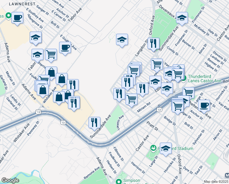 map of restaurants, bars, coffee shops, grocery stores, and more near 851 East Godfrey Avenue in Philadelphia