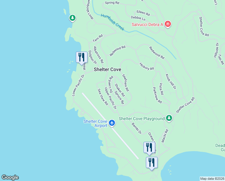 map of restaurants, bars, coffee shops, grocery stores, and more near 82 Spruce Rd in Whitethorn