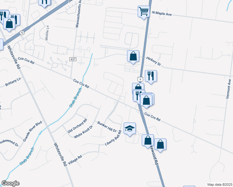 map of restaurants, bars, coffee shops, grocery stores, and more near 102 Susquehanna Street in Toms River