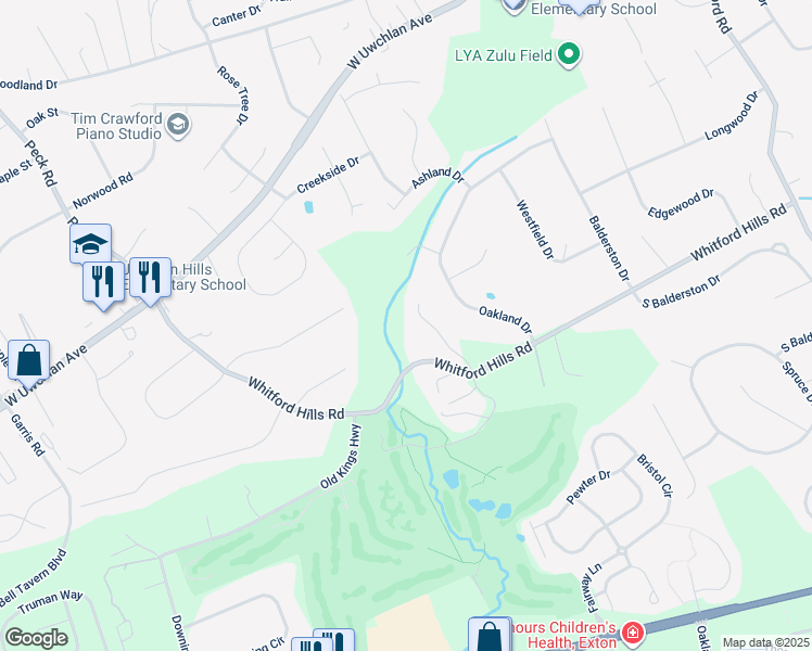 map of restaurants, bars, coffee shops, grocery stores, and more near 508 Saint Annes Lane in Exton