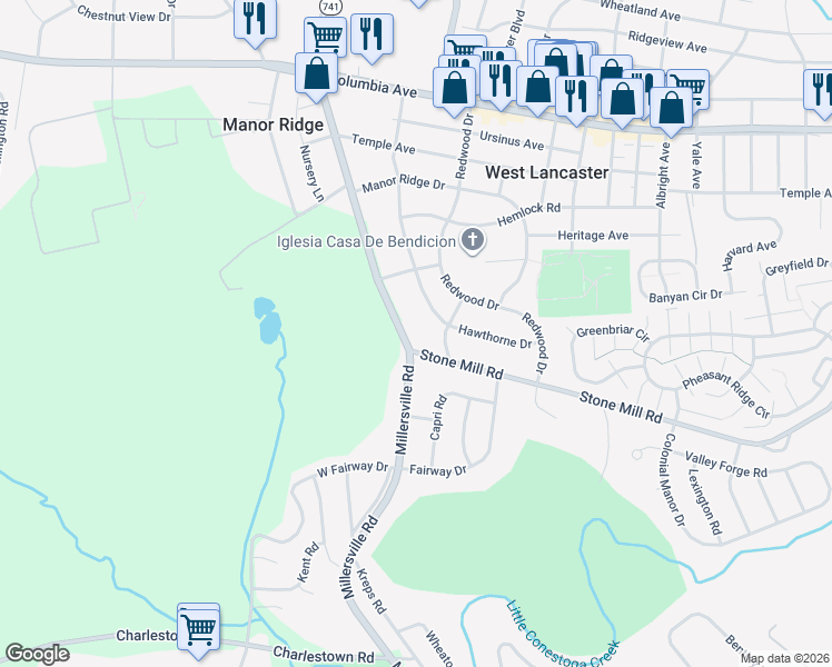 map of restaurants, bars, coffee shops, grocery stores, and more near 339 Millersville Rd in Lancaster