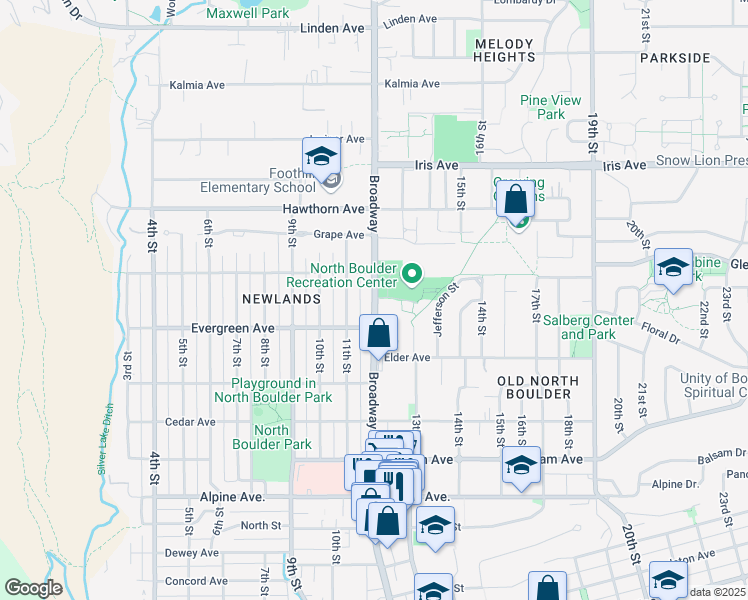 map of restaurants, bars, coffee shops, grocery stores, and more near in Boulder