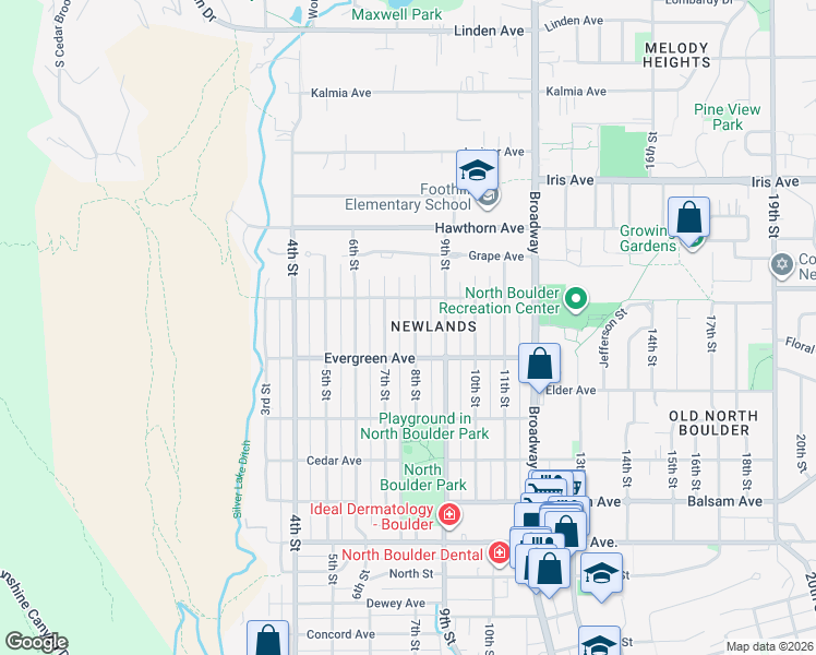 map of restaurants, bars, coffee shops, grocery stores, and more near 3150 8th Street in Boulder