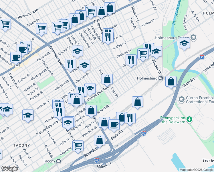 map of restaurants, bars, coffee shops, grocery stores, and more near in Philadelphia