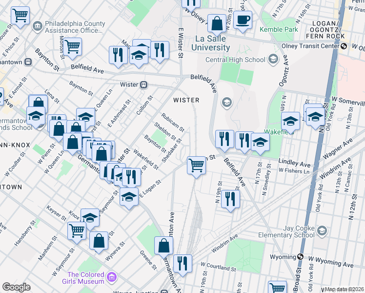 map of restaurants, bars, coffee shops, grocery stores, and more near 327 Shedaker Street in Philadelphia