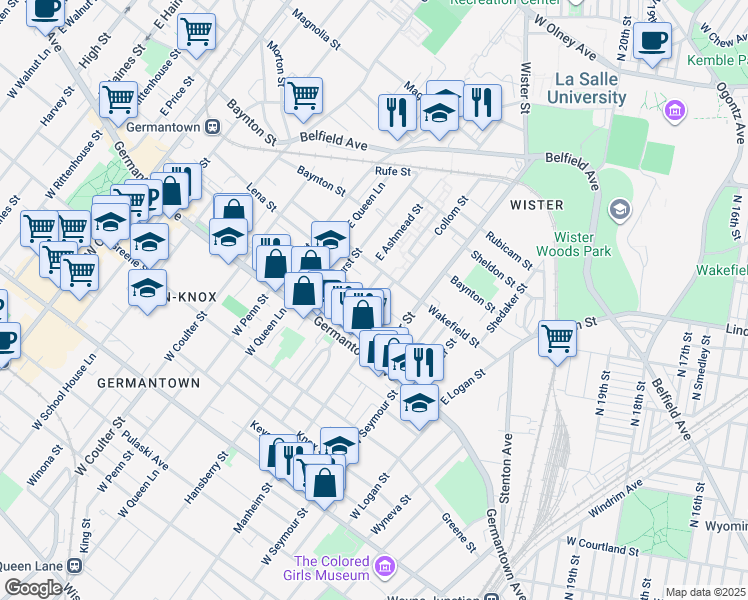 map of restaurants, bars, coffee shops, grocery stores, and more near 275-77 East Collom Street in Philadelphia