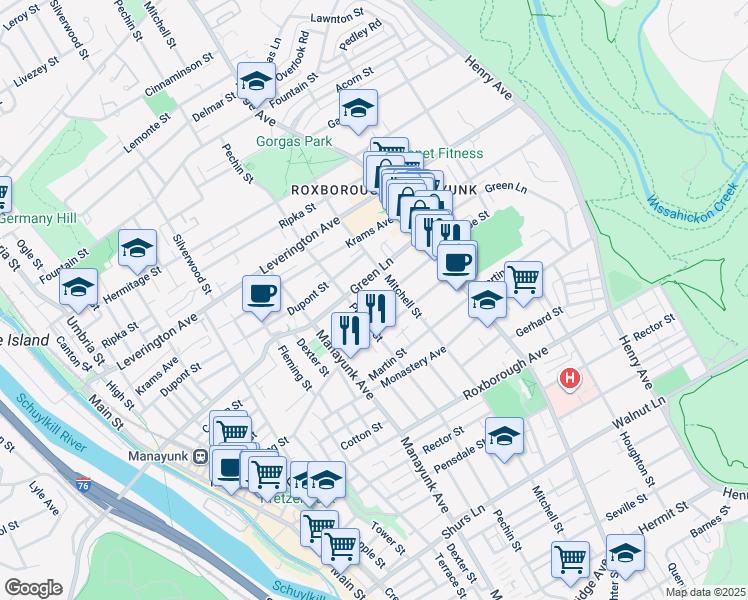 map of restaurants, bars, coffee shops, grocery stores, and more near 433 Conarroe Street in Philadelphia