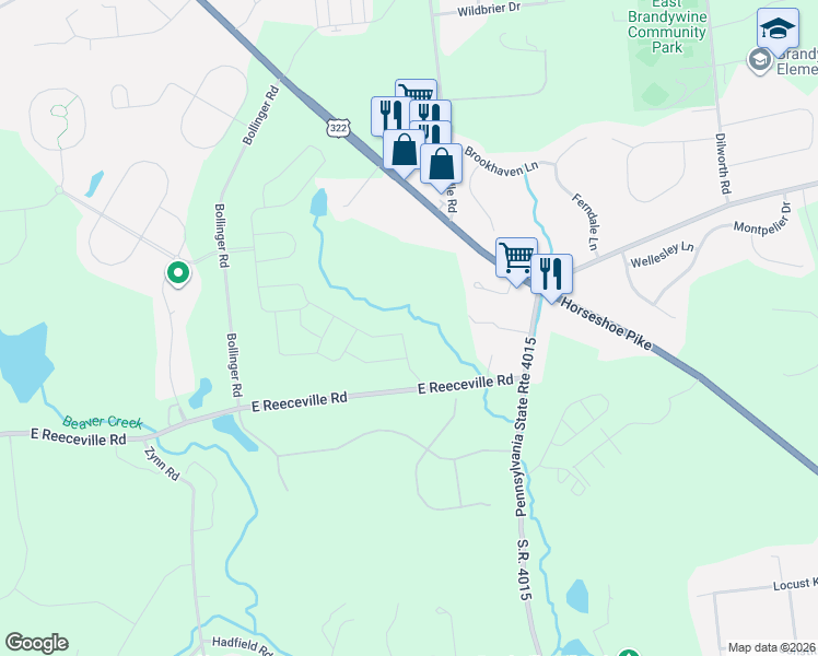 map of restaurants, bars, coffee shops, grocery stores, and more near in Thorndale