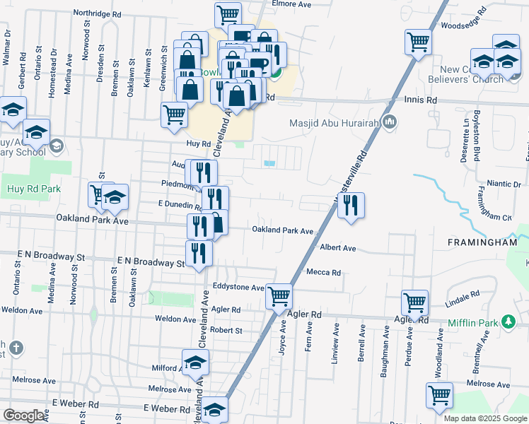 map of restaurants, bars, coffee shops, grocery stores, and more near 1950 Oakland Park Avenue in Columbus