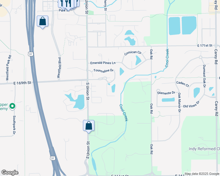 map of restaurants, bars, coffee shops, grocery stores, and more near 2001 Ashley Wood Drive in Westfield