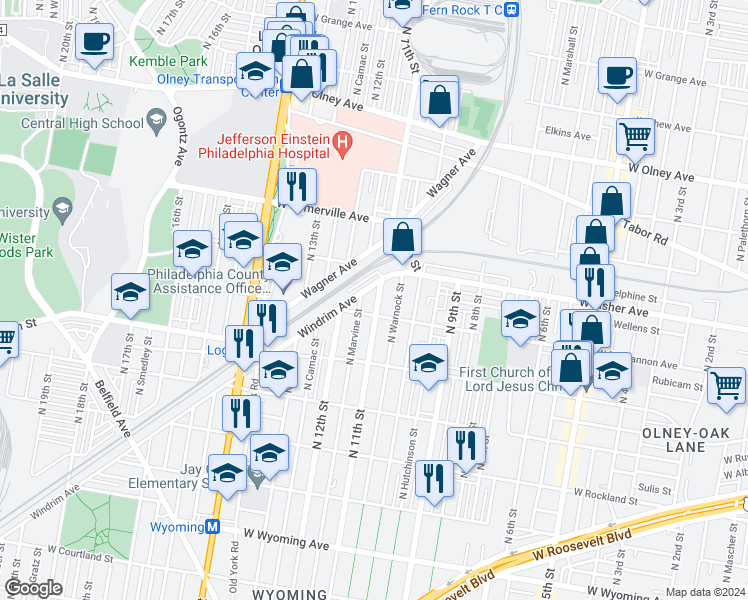 map of restaurants, bars, coffee shops, grocery stores, and more near 5218 North 11th Street in Philadelphia