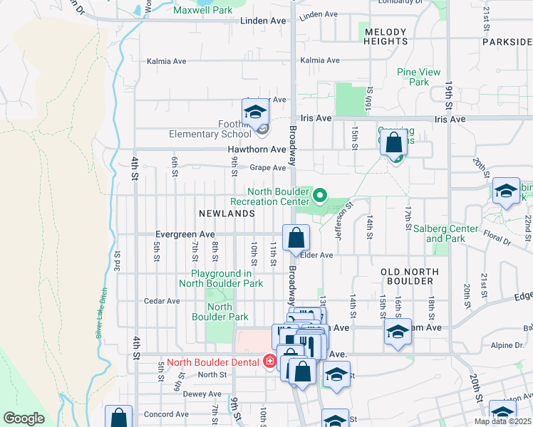 map of restaurants, bars, coffee shops, grocery stores, and more near 3151 11th Street in Boulder