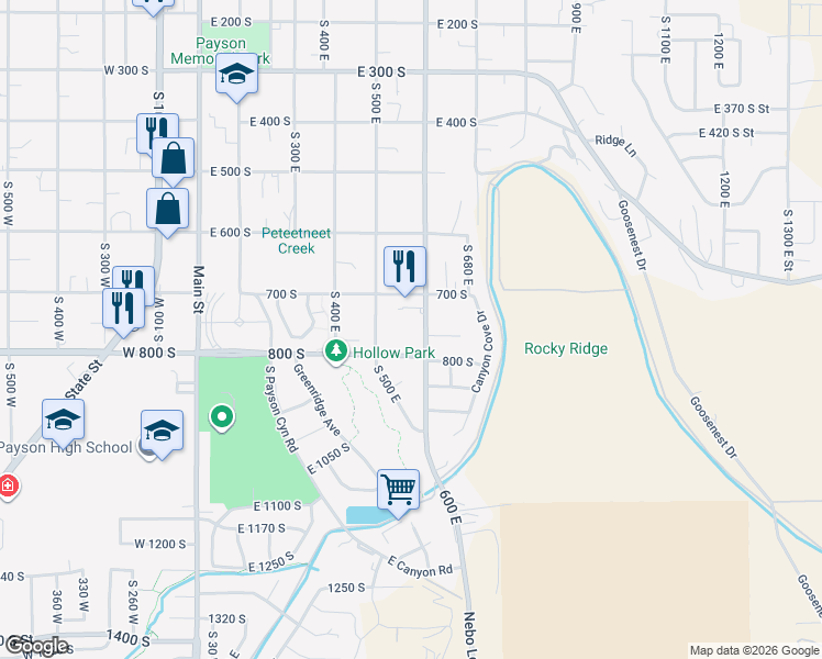 map of restaurants, bars, coffee shops, grocery stores, and more near 754 S 600 E in Payson