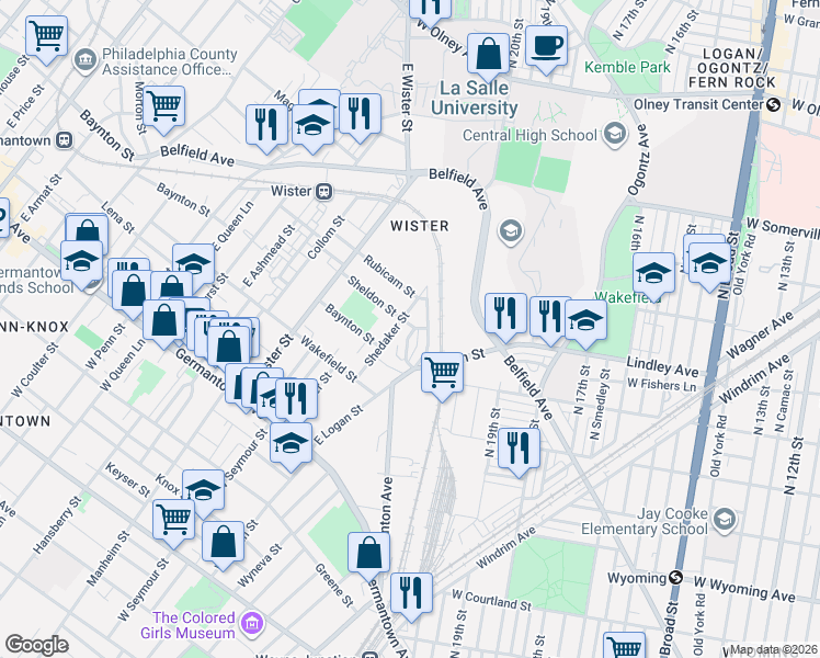 map of restaurants, bars, coffee shops, grocery stores, and more near 327 Shedaker Street in Philadelphia
