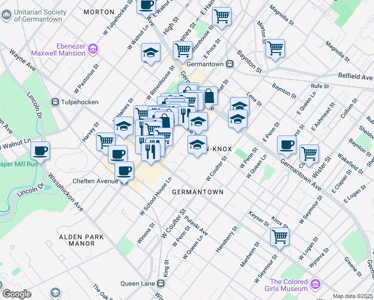 map of restaurants, bars, coffee shops, grocery stores, and more near 137 West School House Lane in Philadelphia
