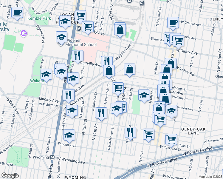 map of restaurants, bars, coffee shops, grocery stores, and more near 5226 North 10th Street in Philadelphia