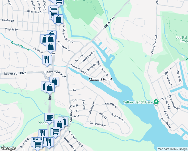 map of restaurants, bars, coffee shops, grocery stores, and more near 214 Penguin Road in Brick Township
