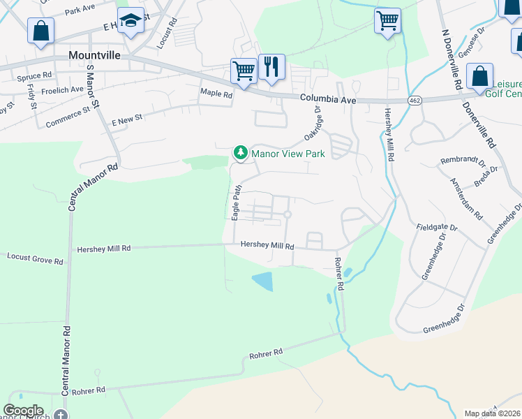 map of restaurants, bars, coffee shops, grocery stores, and more near 118 Timber Drive in Mountville