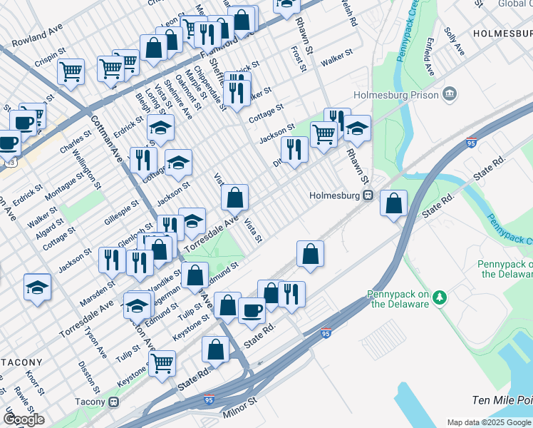map of restaurants, bars, coffee shops, grocery stores, and more near 4726 Oakmont Street in Philadelphia