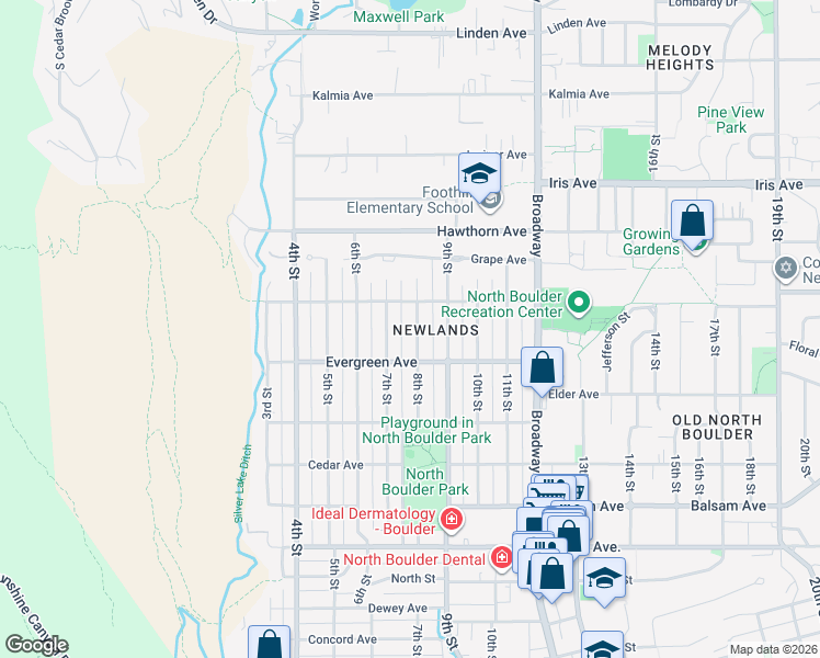 map of restaurants, bars, coffee shops, grocery stores, and more near 3150 8th Street in Boulder